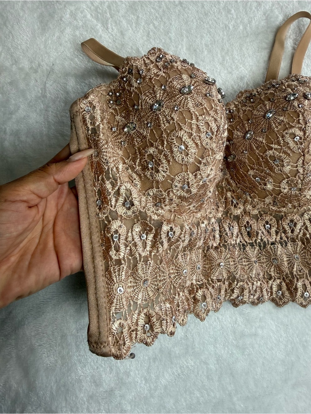 Windsor Embellished Lace Corset Bustier Crop Top Nude Blush Size S - Picture 4 of 7